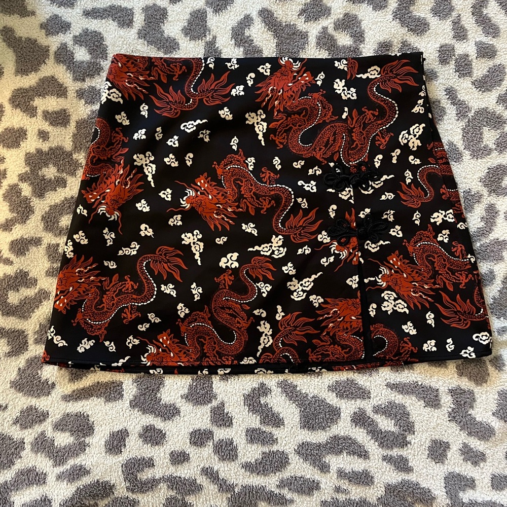 Zara Black and Red Dragon Print Skirt